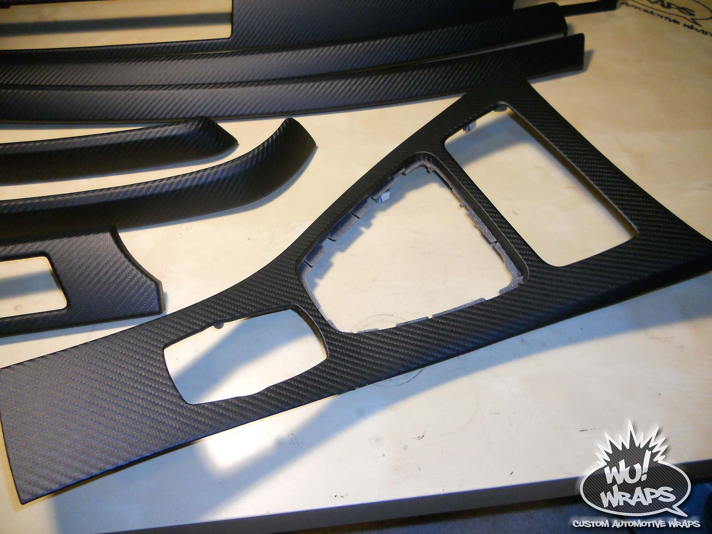 BMW e90 335i M-Sport interior trim Matte black cf fabric wrap Wu! Wraps